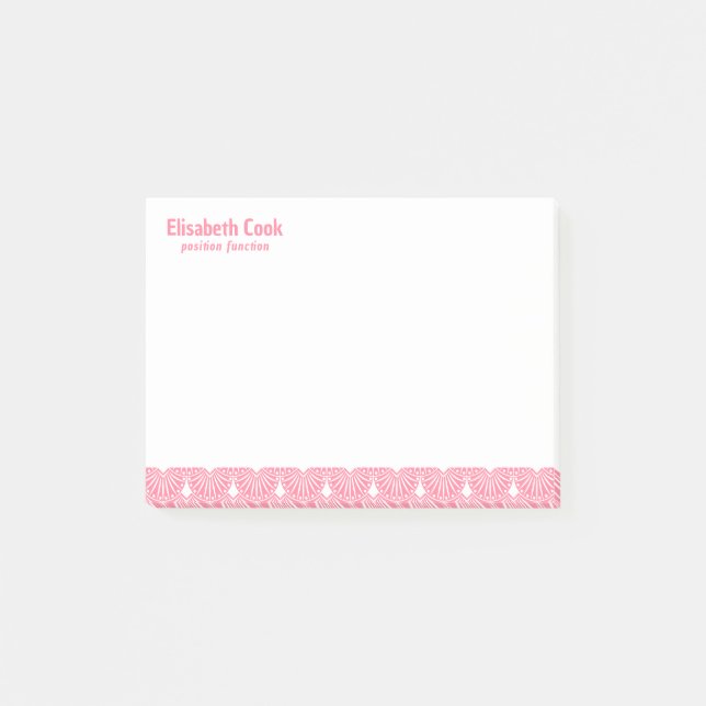Pink and White Art Deco Pattern, Custom Text Post-it Notes (Front)