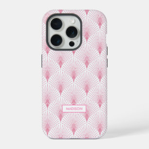 Pink and white art deco pattern monogram iPhone 15 pro case