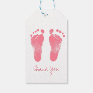 Pink and White Baby Footprints Gift Tags