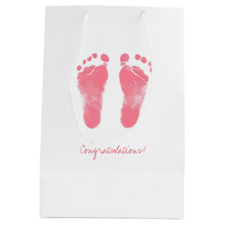 Pink and White Baby Footprints Medium Gift Bag