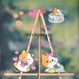 pink and white baby girl birthday welcome   acrylic sign