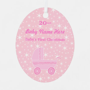 Pink and white. Baby's First Christmas Metal Tree Decoration