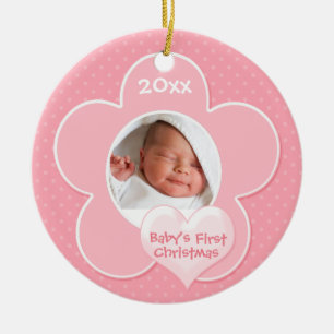 Pink and White "Baby's First Christmas" Ornament
