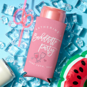 Pink And White Bachelorette Party Seltzer Can Cooler