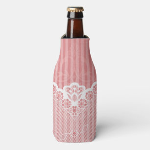 Pink and white background with black lace bottle cooler