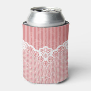 Pink and white background with black lace can cooler