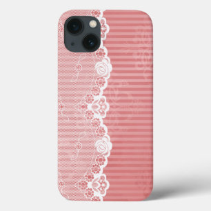 Pink and white background with black lace iPhone 13 case
