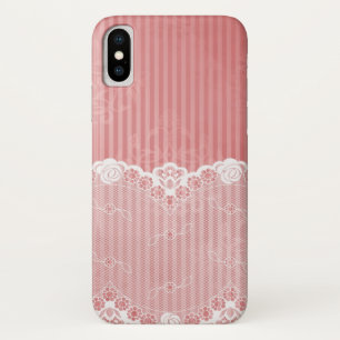 Pink and white background with black lace iPhone x case