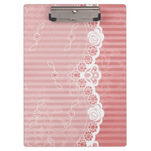 Pink and white background with black lace clipboard