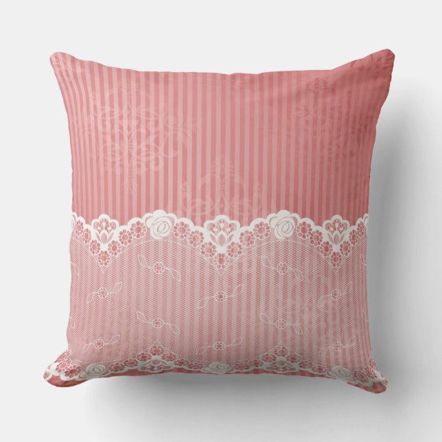 Pink and white background with black lace cushion (Front)