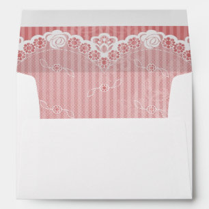Pink and white background with black lace envelopes