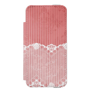Pink and white background with black lace incipio watson™ iPhone 5 wallet case