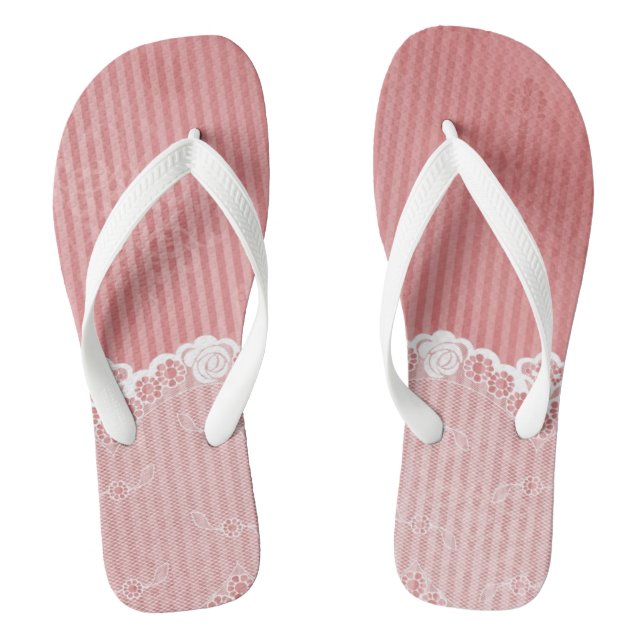 Pink and white background with black lace jandals (Footbed)