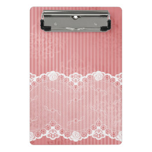 Pink and white background with black lace mini clipboard