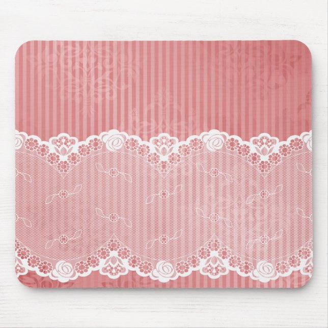 Pink and white background with black lace mouse pad (Front)
