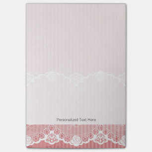 Pink and white background with black lace post-it notes