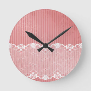 Pink and white background with black lace round clock