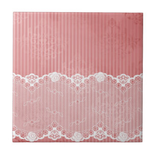 Pink and white background with black lace tile