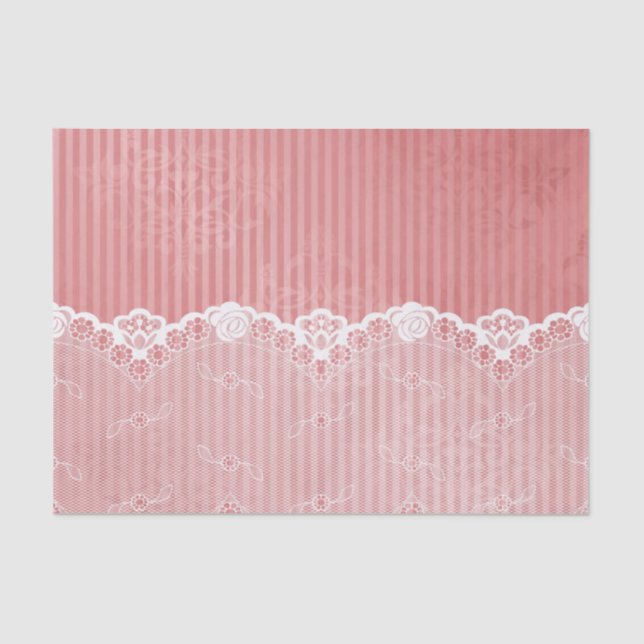 Pink and white background with black lace tissue paper (Front)