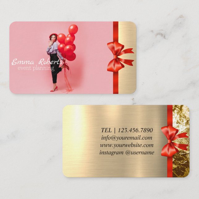 Pink and White Balloons Modern Business card (Front/Back)