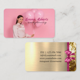 Pink and White Balloons Modern Business card
