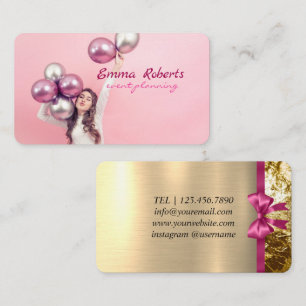 Pink and White Balloons Modern Business card