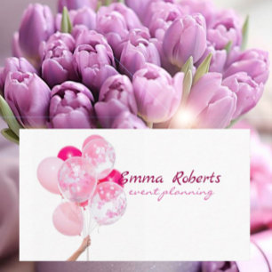 Pink and White Balloons Modern Business card