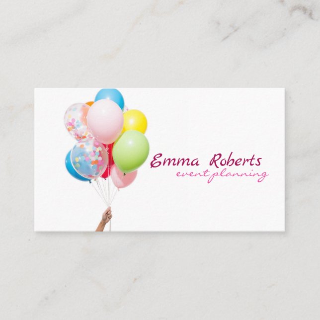 Pink and White Balloons Modern Business card (Front)