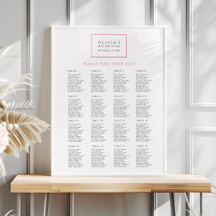Pink and White Bar Mitzvah Seating Chart Poster