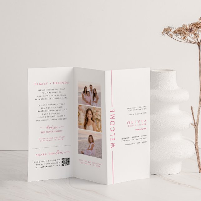 Pink and White Bat Mitzvah Trifold Program (Creator Uploaded)