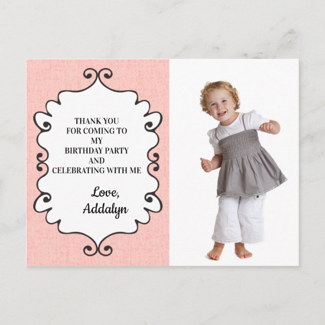 Pink and White Birthday Thank You Postcard (Front)