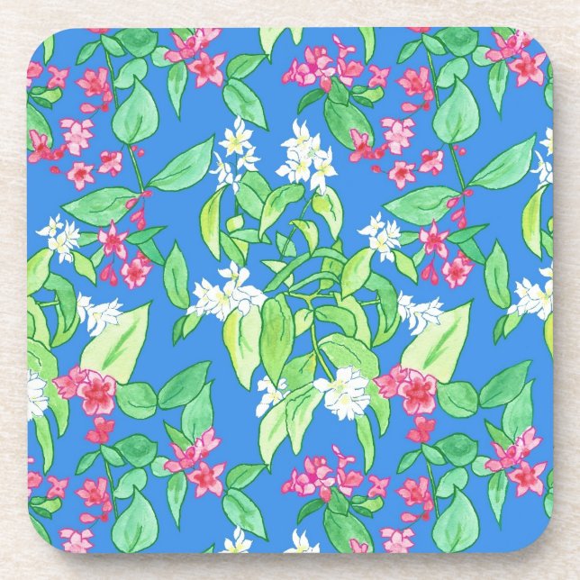 Pink and White Blossom Cork-backed Table Mats Coaster (Front)