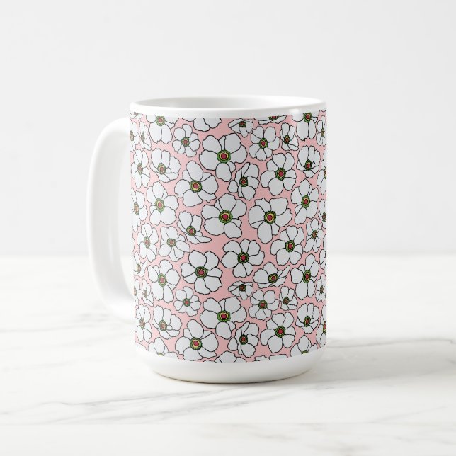 Pink And White Boho Floral  Coffee Mug (Front Left)