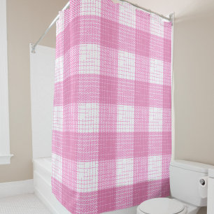 Pink and White Bold Checkered Plaid Design  Shower Curtain