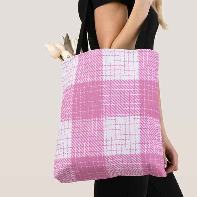 Pink and White Bold Checkered Plaid Design  Tote Bag (Creator Uploaded)