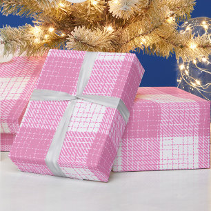 Pink and White Bold Checkered Plaid Design Wrapping Paper