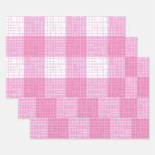 Pink and White Bold Checkered Plaid Design Wrapping Paper Sheet