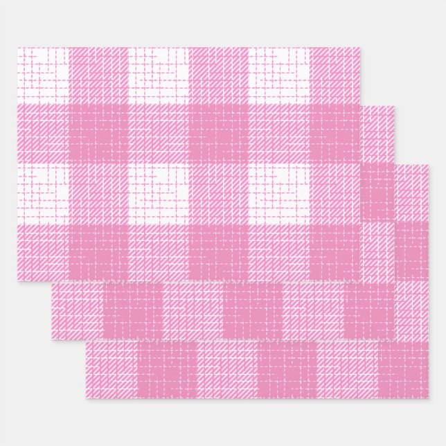 Pink and White Bold Checkered Plaid Design  Wrapping Paper Sheet (Creator Uploaded)