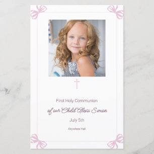 Pink and White bow First Holy Communion Menu