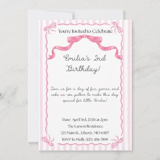 Pink and White Bow Invitations