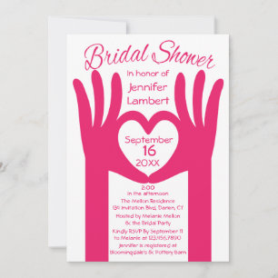 Pink And White Bridal Shower Heart Hands of Love Invitation