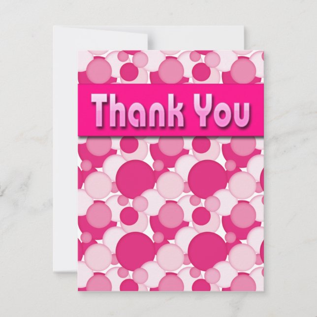 PINK AND WHITE BUBBLES THANK YOU NOTES INVITATION (Front)