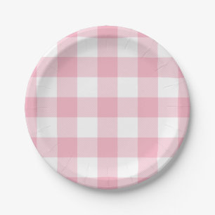 Pink and White Buffalo Check Paper Plate