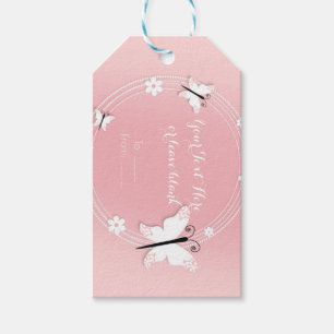 Pink and White Butterflies & Flowers Party Favour Gift Tags