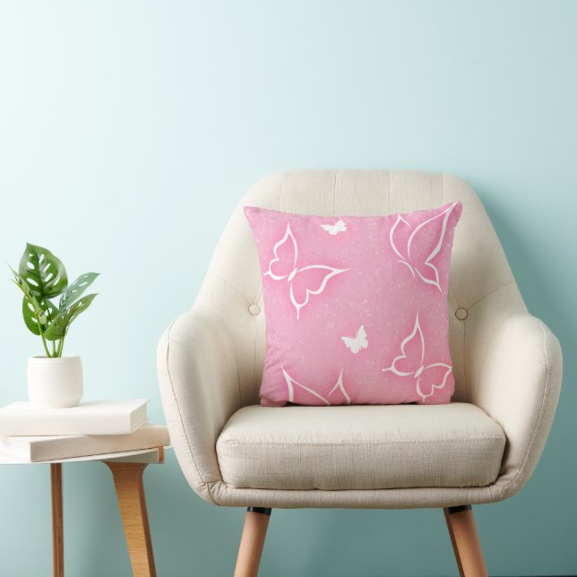 Pink and White Butterflies Sparkle Pink Background Cushion (Chair)
