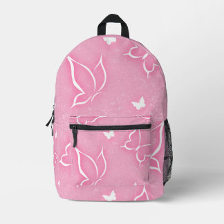 Pink and White Butterflies Sparkle Pink Background Printed Backpack
