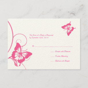 Pink and White Butterfly Wedding RSVP Card