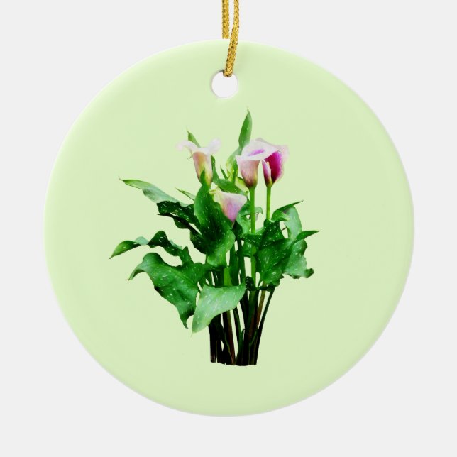 Pink and White Calla Lilies Ceramic Tree Decoration (Front)