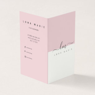 Pink and white, calligraph monogram minimalist business card
