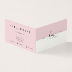 Pink and white, calligraph monogram minimalist business card